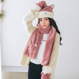 677888【礼盒】帽子围巾手套三件套女冬季学生卡通可爱少女冬款秋冬一体