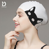 黛岱加大护耳帽硅胶泳帽男女成人长发游泳帽防水专业不勒头游泳装备 可爱猫（加大款）