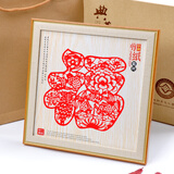 燕云州蔚县手工剪纸工艺品熊猫摆件中国风特色礼物送老外出国礼品 红色小福字(大号26*26cm)