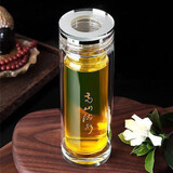 朋宁 双层玻璃杯水晶加厚水杯茶杯隔热大容量男女便捷办公泡茶杯子 高山流水 500ML 500ml .