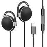 力族 Type-C耳机挂耳式扁口有线耳麦适用于华为OPPO小米vivo 黑色Type-c接口（带麦克风）