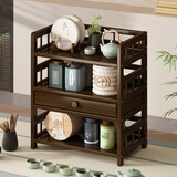 九夫人桌面茶杯架桌上小型博古架竹木紫砂壶茶壶茶叶架茶具收纳置物架子 RM-胡桃色三层桌面茶架