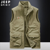 JEEP SPIRIT吉普马甲男摇粒绒户外休闲双面穿摄影师马夹男大码男士钓鱼背心 YC-2218A卡其色（冬季加绒款） 2XL （建议145斤-160斤）
