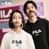 FILA 斐乐官方情侣款连帽卫衣秋季新款纯棉宽松针织长袖上衣加绒 蒸汽白-IV M