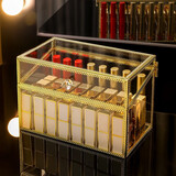 KAMAN口红收纳盒防尘网红桌面装化妆品的盒子带盖多格整理唇釉口红架 金边玻璃款【加高40格】