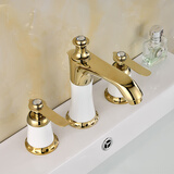 柏焱卫庄全铜芯脸台面盆冷热全铜芯水龙头瓷白三四件套孔欧式分体抽拉三孔 白金D3