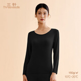三针莫代尔打底衫女薄款春秋保暖上衣美体秋衣秋裤套装圆领内穿修身 气质黑【圆领薄款单衣】 M /80-105斤