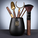 琦轩源 茶道六君子茶具套装家用茶道配件陶瓷功夫茶勺茶夹竹茶针茶盘摆件 粗陶福锦茶道筒（雅黑）+佛手五件套