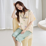 馨爱百年睡衣女夏天短袖纯棉韩版休闲甜美女士七分裤家居服可外穿薄款套装 QH5420 XL