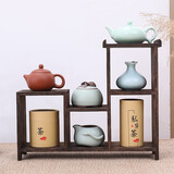 憨师傅实木博古架壁挂格子架茶架茶室茶叶柜禅意茶杯架茶壶展示架摆件架 烧桐木  博古架中谷