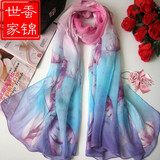 蚕锦世家真丝丝巾100%桑蚕丝围巾纱巾新长款披肩女春秋冬季妈妈高档礼物 17.花海漫步