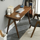 爱必居实木书桌简约家用学生电脑桌日式书房书桌橡胶木办公桌1米胡桃色