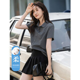 德玛纳【格雷系穿搭】夏轻龄甜美娃娃领休闲短袖舒适棉氨女式t恤