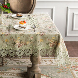 泰绣 绣花桌布欧式田园圆桌餐桌旗蕾丝布艺镂空桌垫茶几台布椅套 绿色 85*85cm无中心