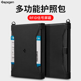 spigenuniversal Passport Holder保护套 多功能护照保护卡包皮夹套钱包高端出国旅行旅游收纳盒手机sim 黑色 防盗刷护照夹