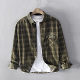 歌世爵歌世爵 春秋季新款男士衬衣休闲宽松舒适灯芯绒色织格子加厚衬衫 军绿色 L