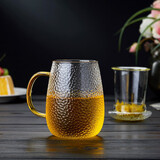 绿昌明 耐热玻璃杯茶水杯带过滤茶水分离杯泡茶杯花茶杯锤纹杯 大号款