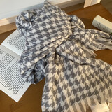 浩冠 围巾女秋冬季保暖针织学生围脖披肩韩版毛线流苏撞色千鸟格围巾 千鸟格灰色