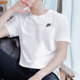 耐克（NIKE） t恤短袖男士2025夏季跑步训练健身运动衫透气休闲圆领半袖 AR4999-101白色黑 纯棉 M 170/建议体重120-130斤