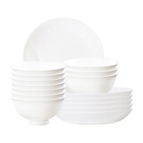 红牡丹纯白碗盘组合陶瓷米饭碗餐具家用骨瓷饭盘套装釉下彩白色盘子碗具 纯白16件套（高脚碗版） 16件套