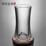 极简造物观山双层隔热玻璃杯喝水杯子泡龙井茶杯猴魁绿茶专用男女士高级感 山前杯330ML+杯垫 330ml