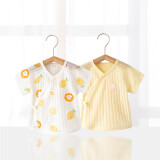 （贝婴爱）2件装夏季0-3个月新生婴儿男女宝宝衣服纯棉短袖半背内衣上衣和尚服 小柠檬+黄色 59