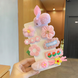 芙蕖 奶咖毛绒发夹网红2025年新款刘海侧边夹子头饰秋冬发卡女可爱bb 粉色兔子9件套