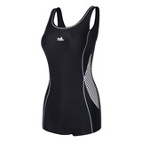 英发连体泳衣女平角保守休闲运动游泳装舒适温泉大码泳衣 黑色 2XL （170-173厘米/65-70公斤）