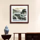 梓朗客厅挂画办公室装饰画正方形山水字画玄关壁画泰山日出靠山图墙画 Q-山清水秀 80*80CM 加厚柚木色实木框