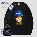 nasa联名新款运动卫衣春秋冬季运动长袖T恤小熊印花简约男女同款潮牌运动卫衣 黑色 L（建议120-140斤）