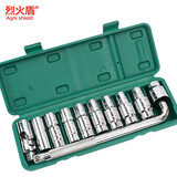 烈火盾汽修工具套装T型扳套筒汽修轮胎修车工具套筒十字换轮胎汽修扳手 18件套L型套筒套装（加强型）