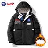 NASA GISS 连帽棉服男冬季外套加棉保暖棉衣男女百搭棉袄面包服 黑色 2XL 