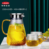 利快  锤纹凉水壶冷水壶耐热玻璃水瓶大容量耐高温家用茶壶凉白开水壶 1.5L锤纹壶+2个锤纹杯
