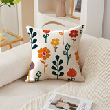 美若晨曦美式田园轻奢高端刺绣抱枕沙发客厅高级感床头靠背垫靠枕套不含芯 花草艺绘麻感印花抱枕 50cm*50cm 枕套 +枕芯