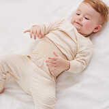 微狮牧尼宝宝秋衣秋裤套装纯棉婴幼儿高腰护肚保暖内衣服儿童分体打底秋冬 肩开扣护肚裤【棕白彩条】 80 【推荐身高77-85cm】