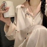 贝逸芙冰丝睡衣女春秋长袖2026年新款舒适复古时尚春夏网红家居服套装 DW907#柴犬 M