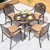 傲庭户外桌椅庭院铸铝桌椅室外院子休闲阳台别墅桌椅露台桌椅带伞组合 11号五件套（直径78CM）