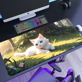 聚盈丰 鼠标垫大号桌垫笔记本键盘垫电脑办公锁边可爱卡通电竞包边游戏桌垫800*300*2mm 可爱猫