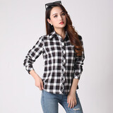 VIILAISH新款春秋格子女士衬衫女韩版显瘦打底衫女衬衣女生格纹衬衫女 7799-4黑白红 L 90-100斤