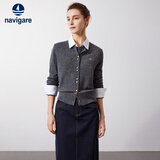 Navigare意大利小帆船女士全羊毛针织开衫休闲毛衣外套2334094509 灰 M 