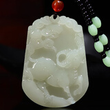 靳铂梵和田玉生肖吊坠十二生肖守护神龙牌虎牌项链青白玉鼠牛虎兔龙蛇马羊猴鸡狗猪玉坠 大版生肖牛