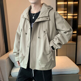 曼迪尚（MANDISHANG）美式户外冲锋衣男春秋季连帽夹克男休闲宽松防风衣青少年工装外套 J90卡其色 XL 【建议140-160斤】