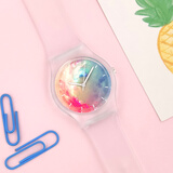 乐心手表女学生表ins风简约时尚果冻表星空原宿潮流男表女款石英表 6006 透明撞色星空