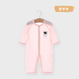 婧麒婴儿衣服夏季薄款新生宝宝提花连体衣纯棉空调服爬服夏装单件 宇航员粉 59cm