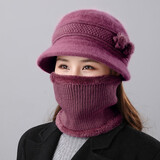 笙格儿 帽子女冬季中老年保暖兔毛帽老年人毛线帽围巾冬季送妈妈的生日礼物加绒针织帽 皮红 单个帽子 均码