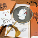 苏州刺绣手工双面绣团扇国风礼物送闺蜜老师同学出国礼品高档实用 波丝猫（湘妃竹）