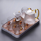 藏白 耐热玻璃茶具套装耐高温日式锤纹玻璃茶具大容量家用功夫茶具玻璃泡花茶壶茶杯公道杯整套茶具 13款500ml锤纹鸿香壶+听竹茶盘玻璃套装