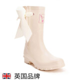 EVERCREATURES英国雨靴女雨鞋防滑水鞋女 时尚中筒 创意蝴蝶结 乳白色+蝴蝶结中筒11IDO 35(UK2)