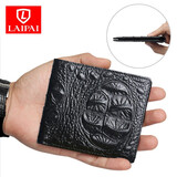 赖牌LAIPAI鳄鱼纹真皮男士钱包男短款竖款男式横款牛皮钱夹卡包送男友 横款（真皮有拉链袋）