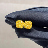 普堤诺新款爆闪方糖耳钉黄金色拉丝花型耳环999金色时尚感耳饰送女友 拉丝小方糖耳钉
